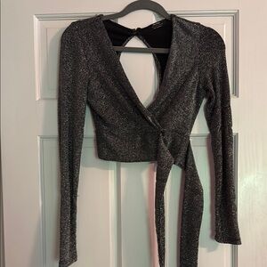 Elegant Black Sparkly Wrap Top